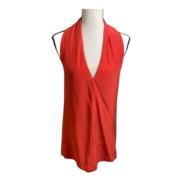 Drew womens silk V front neck button tie ope. Back orange blouse size Small - Picture 3 of 12